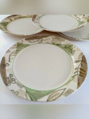 Set of 4 Corelle Textured Leaves Dinner Plates 10.25" Corning Glass Vintage
